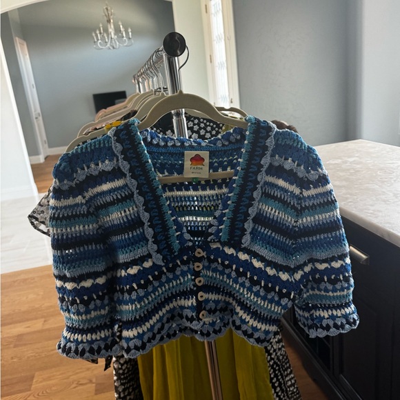 Host Pick! Farm Rio Multi Stitches Crochet Collar Blouse SZ L - Picture 3 of 9